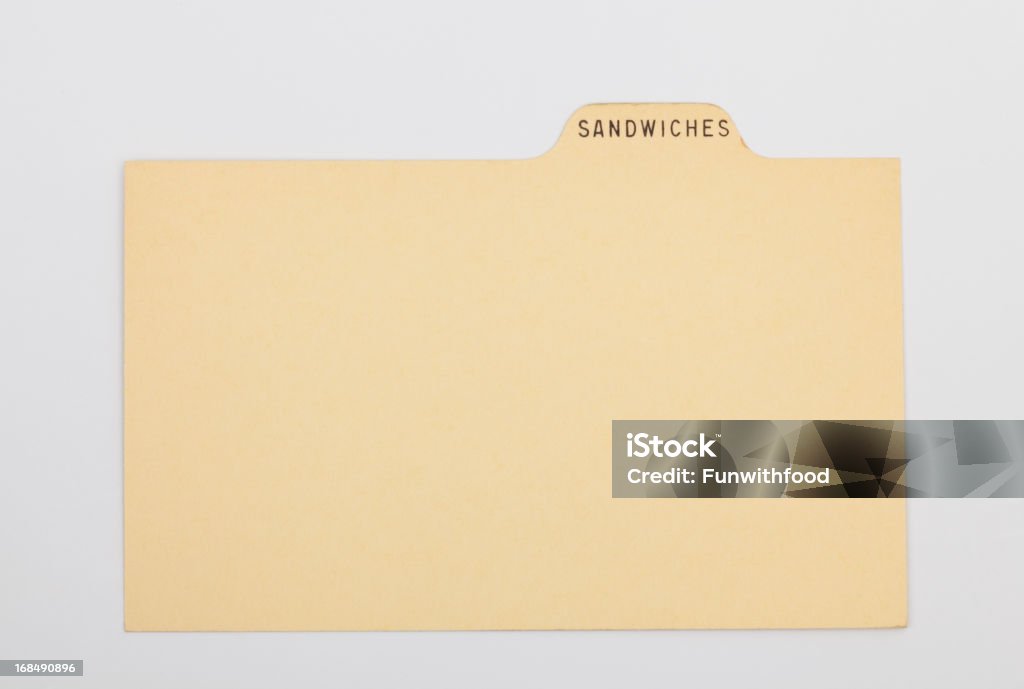 Antique Sandwich Index Recipe & Old Fashioned Card, Vintage Paper Background Antique sandwich recipe index card, vintage paper background. (SEE LIGHTBOXES BELOW for more old fashioned textured documents...) Index Card Stock Photo