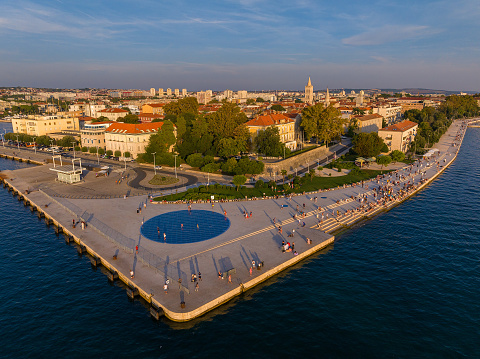 Aerial view of the Sea organs and Sun Salutation in Zadar City, Croatia