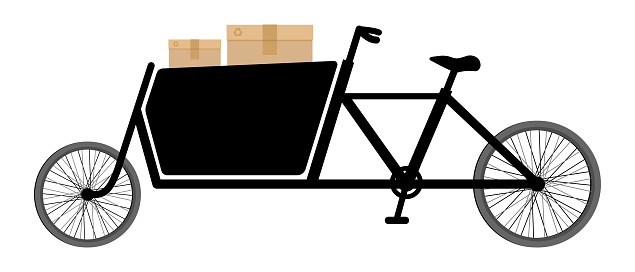 Cargo bike with cardboard boxes clip art. template Mockup. Flat vector illustration