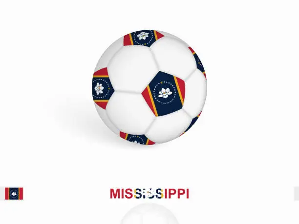 Vector illustration of Soccer ball with the Mississippi flag, football sport equipment.