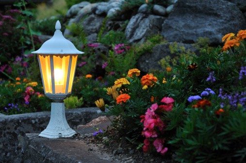 Lamp in garden, Lauterbrunnen, Switzerland