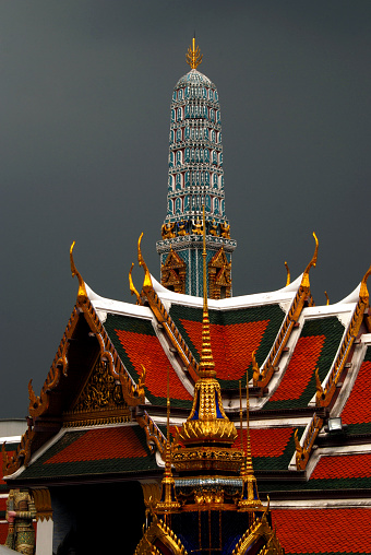 Bangkok, Thailand, 02-22-2011
dark thunderstorm clouds over wat phra kaeo, a buddhist temple in the center of Bangkok
