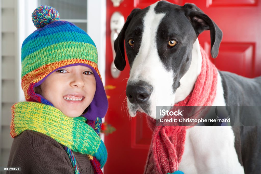 Mädchen mit Ihrem Hund im Herbst portrait - Lizenzfrei Dogge Stock-Foto