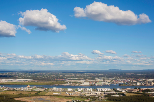Aerial view of Brisbane industrial suburbs