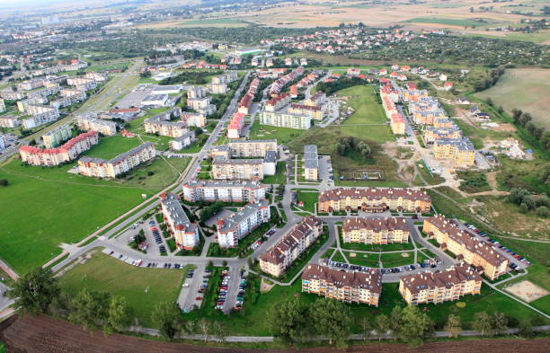 istock Aerial view of suburban housing development 168497672