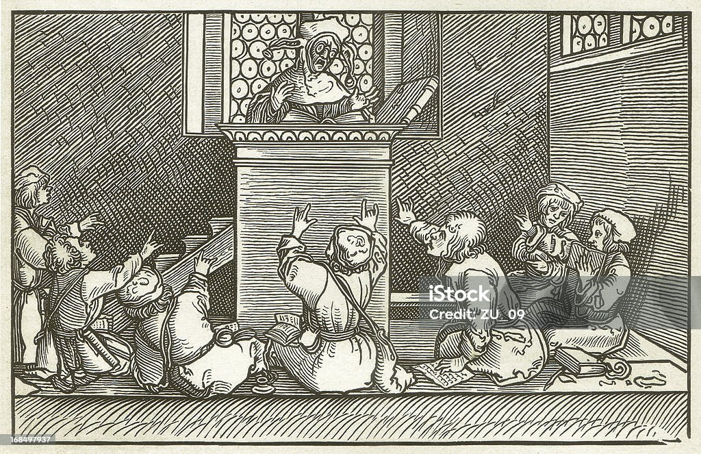 Schüler und Lehrer-von Hans Schäufelin, 1520 - Lizenzfrei Asiatischer Holzschnitt Stock-Illustration