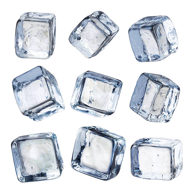 nueve individual square cubos de hielo aislados con trazado de recorte - cubito de hielo fotografías e imágenes de stock