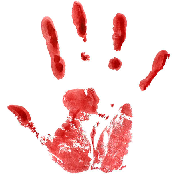 istock Bloody hand print isolated on white background. Handprint blood smeared. Horror scary blood dirty handprint and fingerprint. 1684993594