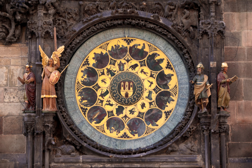 Detail of Prague's astronomical clock. Astronomical clock in Prague, Czech Republic.