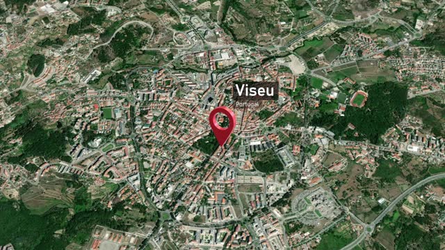 Viseu City Map Zoom from Space to Earth, Portugal