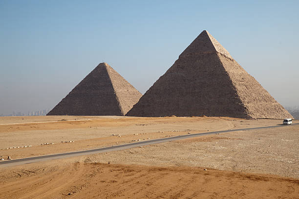 pyramids in the Giza desert near Cairo stock photo