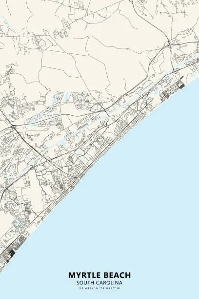 Vector illustration of Myrtle Beach, South Carolina, USA Vector Map
