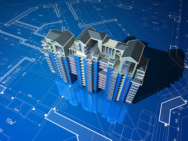 istock Apartment Building On Blueprint 168502790