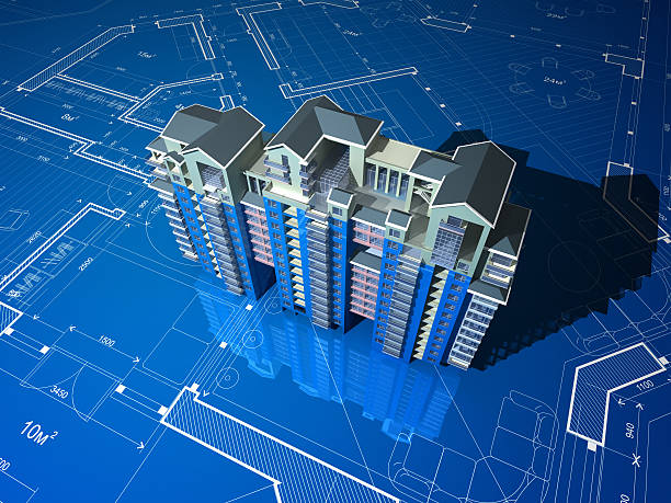 Apartment Building On Blueprint http://teekid.com/istockphoto/banner/banner3.jpg wire frame model photos stock pictures, royalty-free photos & images