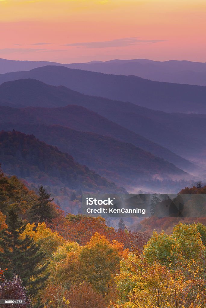 Boom view of magnificent autumn mountain sunrise Sunrise over Appalachian Mountains in Autumn   Autumn Stock Photo