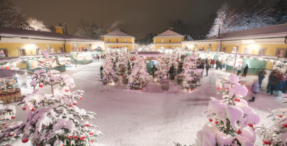 Traditional Weihnachtsmarkt (Christmas market) at the Hellbrunn Palace (built in 1619) in Salzburg Austria.  