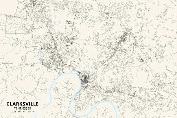 Vector illustration of Clarksville, Tennessee, USA Vector Map