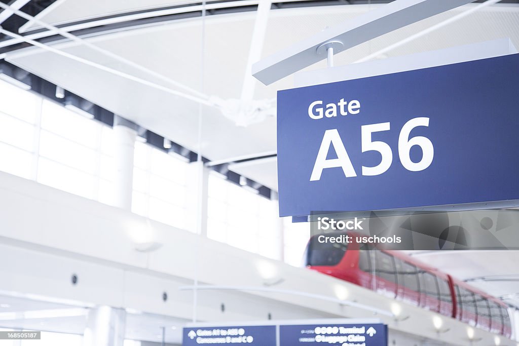 Modern Airport Tram and Gate Sign  Air Transport Building Stock Photo