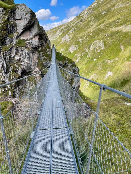 подвесной мост в грейна эбене в граубюндене, швейцария. - graubunden canton surselva panoramic scenics стоковые фото и изображения