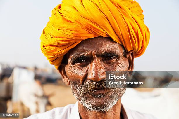 Indian Senior Man Portrait Pushkar Camel Fair Stock Photo - Download Image Now - Looking At Camera, Portrait, Serious