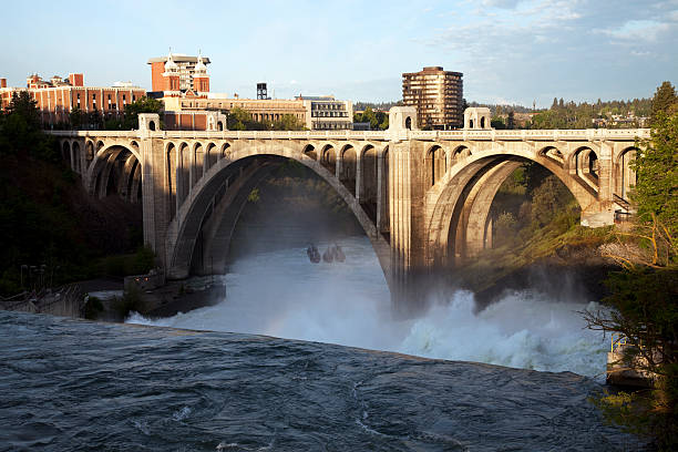Monroe Street Bridge and Spokane Falls stock photo