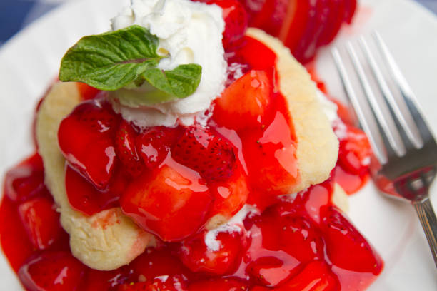 Strawberry Short Cake Made with Angel Food Cake and Strawberry Sauce