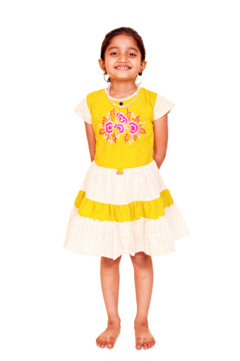 Full Length Isolated Portrait of Cheerful Little Indian Girl