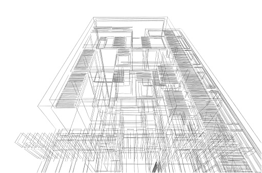 Abstract architectural sketch 3d rendering