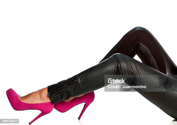 Pink Female Shoes Stock Photo - Download Image Now - White Background, Pants, Sitting
