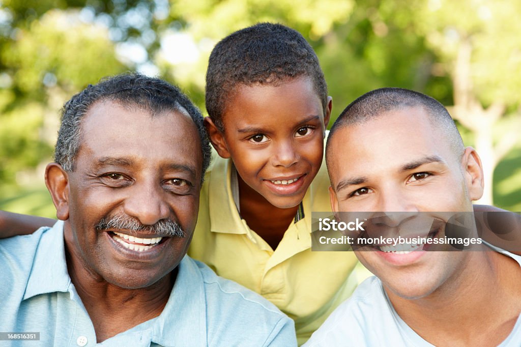 African American Dziadek, Ojciec i syn relaks w parku - Zbiór zdjęć royalty-free (Dziadek)
