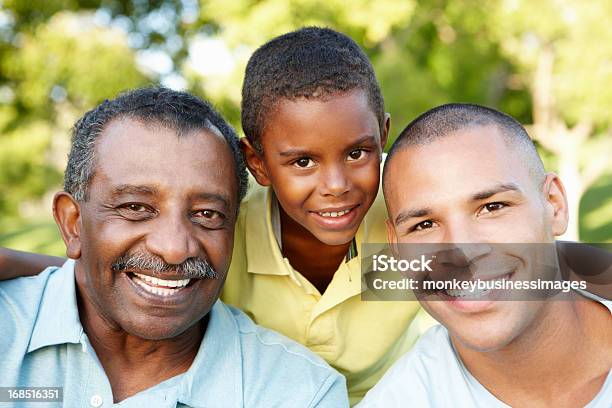 African American Dziadek Ojciec I Syn Relaks W Parku - zdjęcia stockowe i więcej obrazów Dziadek