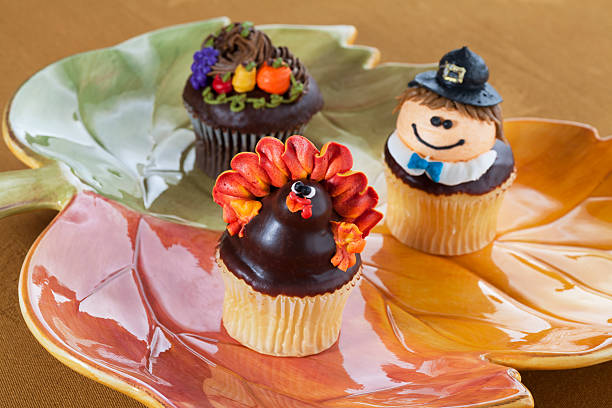 istock Autumn Chocolate Turkey, Pilgrim & Cornucopia Dessert Cake: Thanksgiving Food & Cupcake 168516453