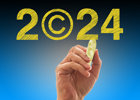 2024 Text with Copyright Symbol on Blue Background