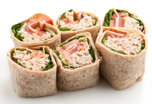 Tuna Salad Wrap Sandwich on white background