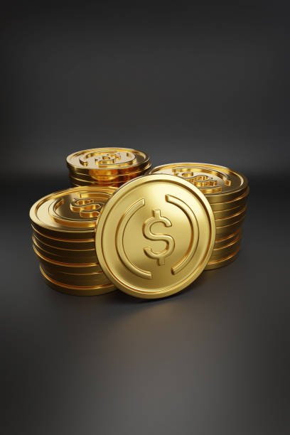 istock Stack of golden USDC coins. 3d iluustration. 1685183057