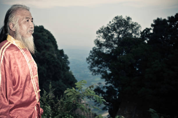 chinese old aerialist in doutuan mountain,sichuan,china