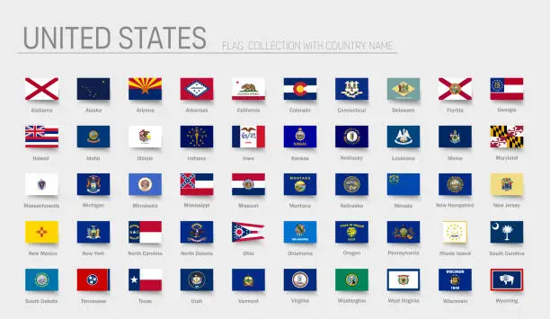 Vector illustration of Flags of the U.S. states and territories. Vector illustration