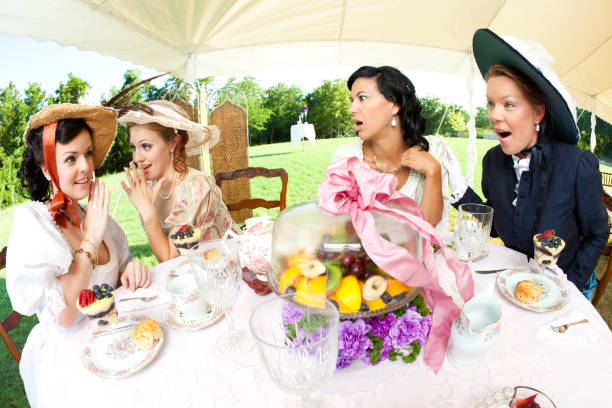 Women Gossiping at Victorian Tea Party.