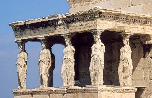 Caryatid is the famous Greece Landmark in Acropolis, Athens, Greece.