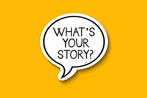 What Is Your Story speech bubble isolated on the yellow background