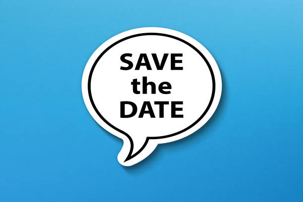istock Save the date. Save the date message with speech bubble on blue background. 1685237935