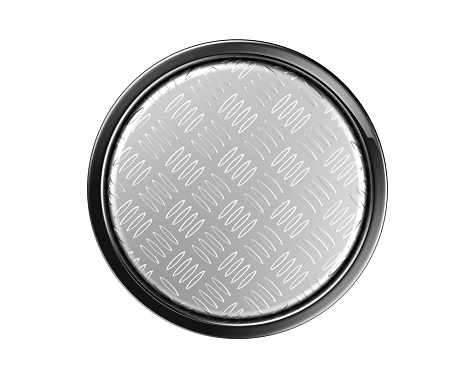 Circular Black silver metal disk on white background