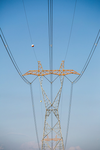Symmetrical high voltage electricity poles in Turkey
