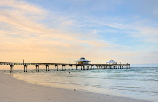Early morning shot of the empty pier in Fort Myers, Florida USA