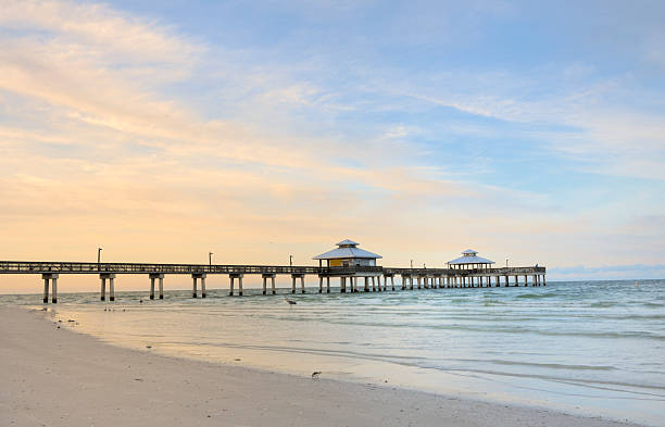the pier in Fort Myers at dawn, Florida USA stock photo