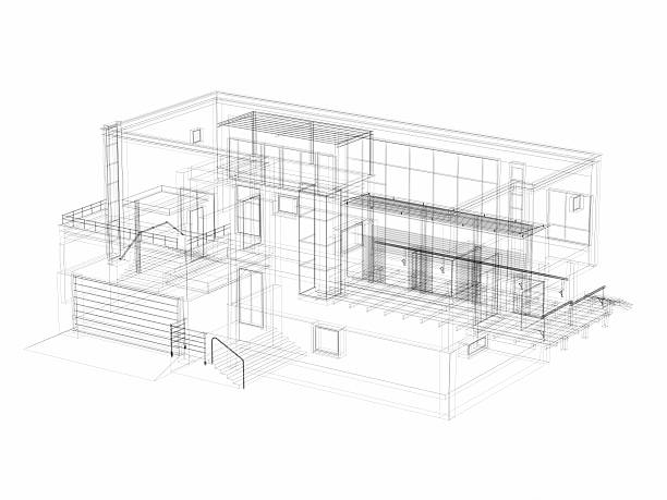 3 d スケッチの建築物の抽象的なヴィラ - architecture blueprint built structure construction ストックフォトと画像