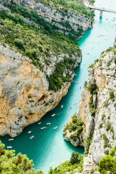 Tourists are enjoying a warm summer day - and pedal into the Gorge du Verdon, Provence/France.