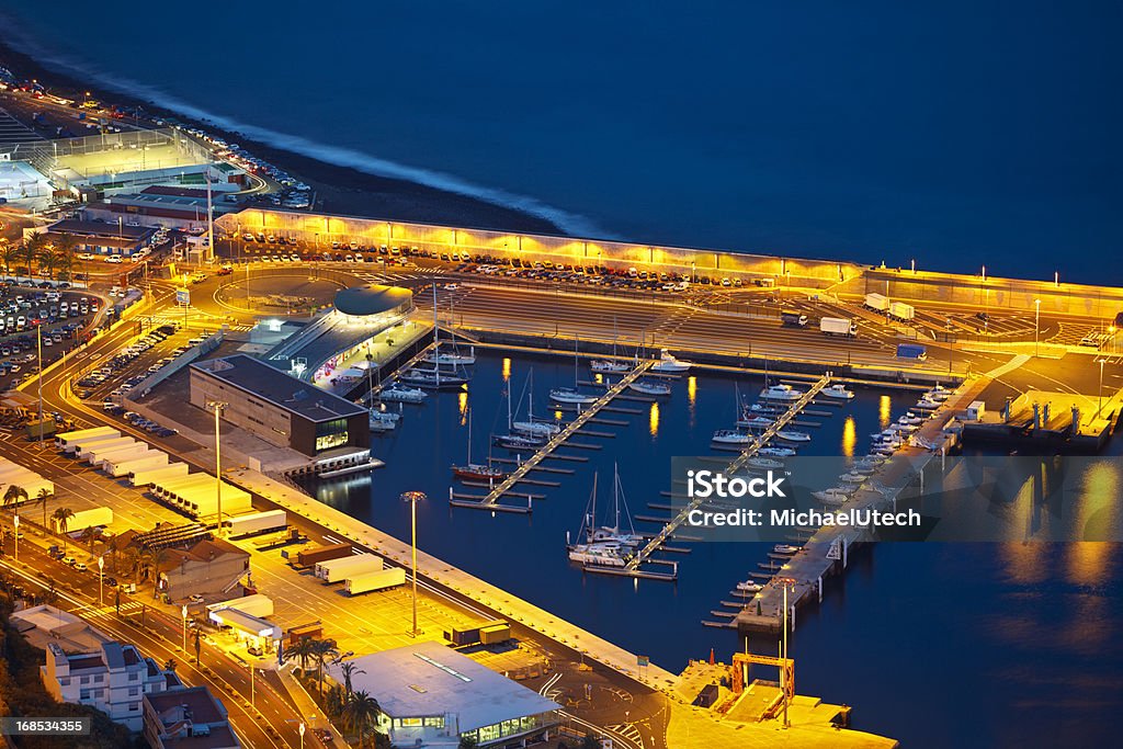 Santa Cruz Harbor, La Palma At Night View to harbor of Santa Cruz De La Palma shortly after sunset. Canary Islands Stock Photo