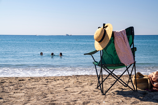 wooden bench  with view on sea, and horizon