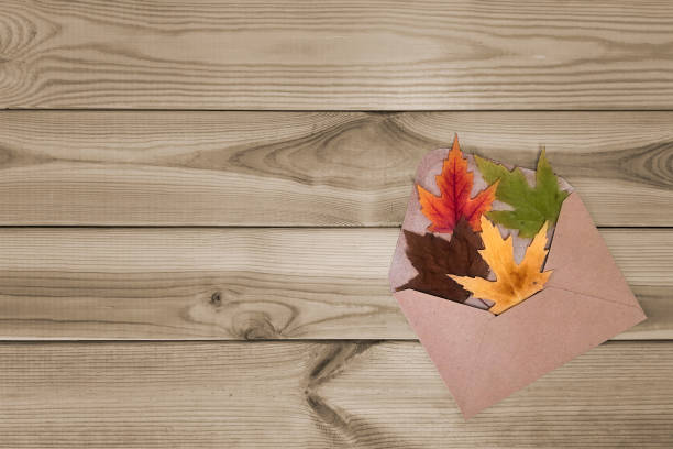 istock Envelope with autumn maple leaves. Flat lay. Place for text. 1685379803